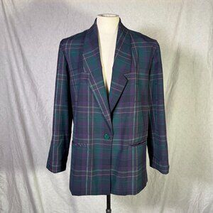Vintage Dark/Light Academia Collared Plaid Green Purple Blazer Dress Sz 16